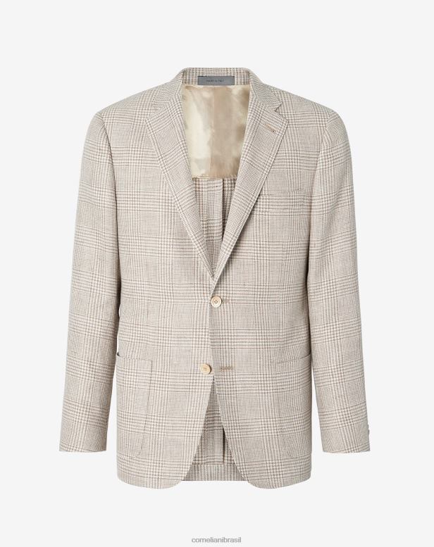 2200J57 homens Corneliani jaqueta de linho e lã com dois botões bege roupas