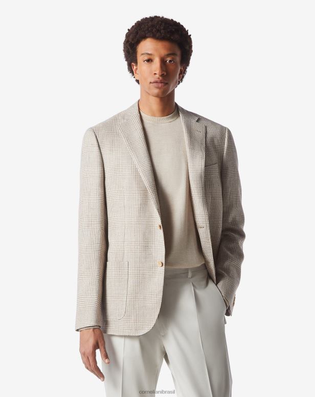 2200J57 homens Corneliani jaqueta de linho e lã com dois botões bege roupas