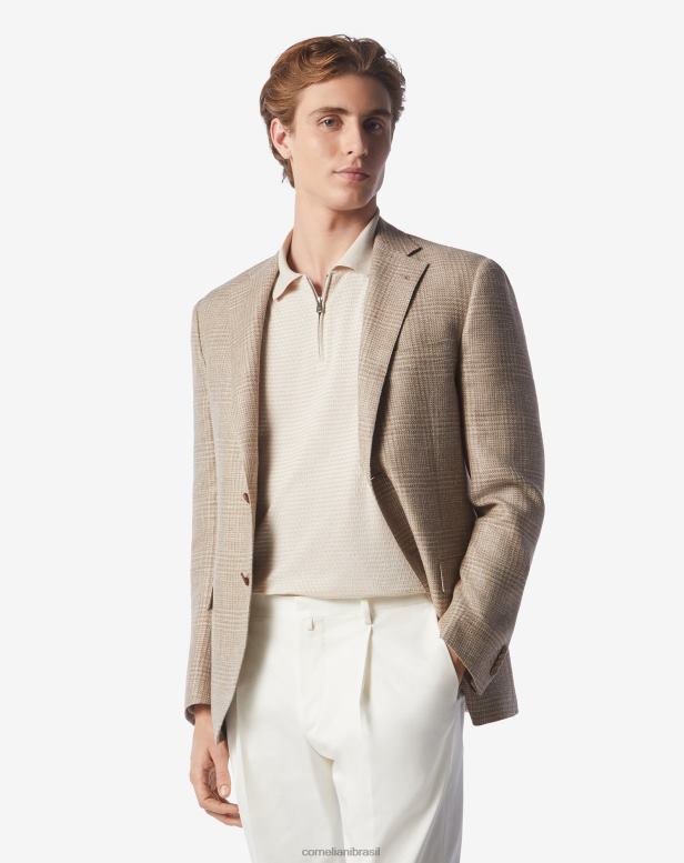 2200J58 homens Corneliani jaqueta de lã e linho com dois botões Siena roupas