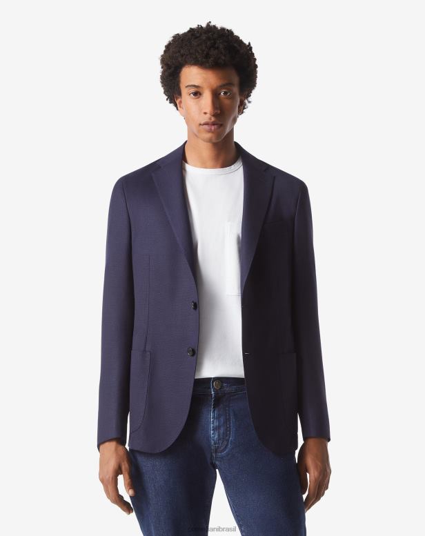 2200J59 homens Corneliani jaqueta hopsack wook de dois botões azul-marinho roupas