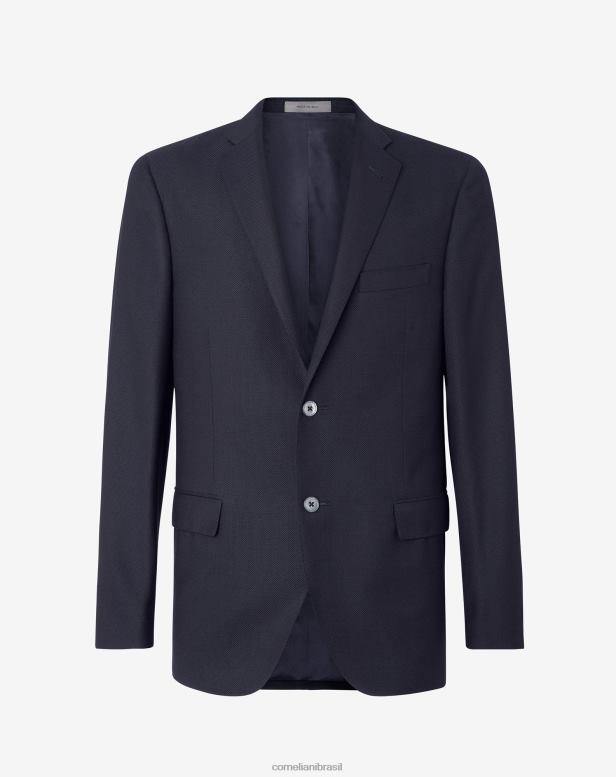 2200J60 homens Corneliani jaqueta hopsack de lã aberta com dois botões azul roupas