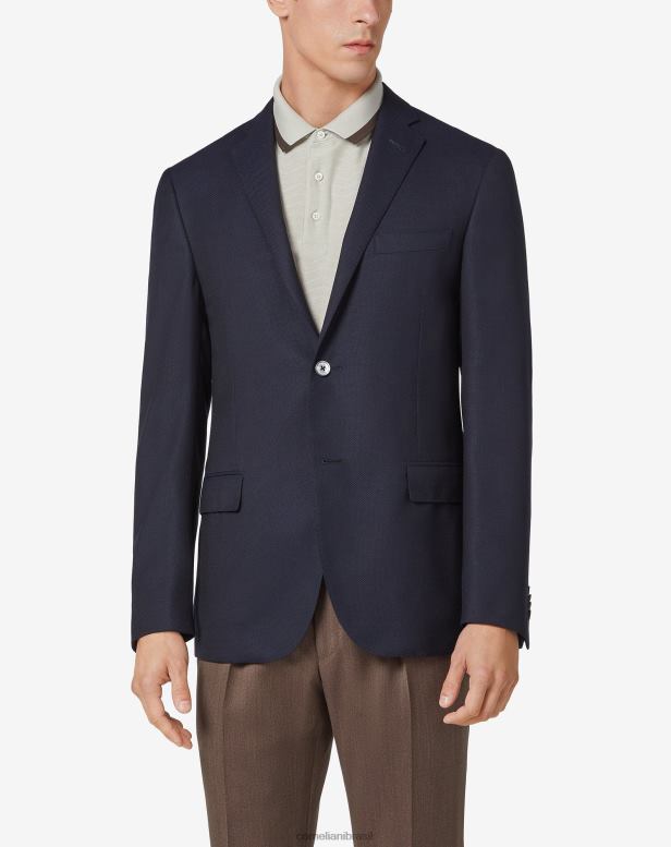 2200J60 homens Corneliani jaqueta hopsack de lã aberta com dois botões azul roupas