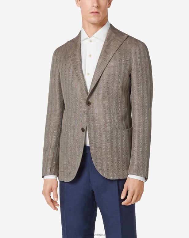 2200J61 homens Corneliani jaqueta de linho e lã com dois botões marrom roupas