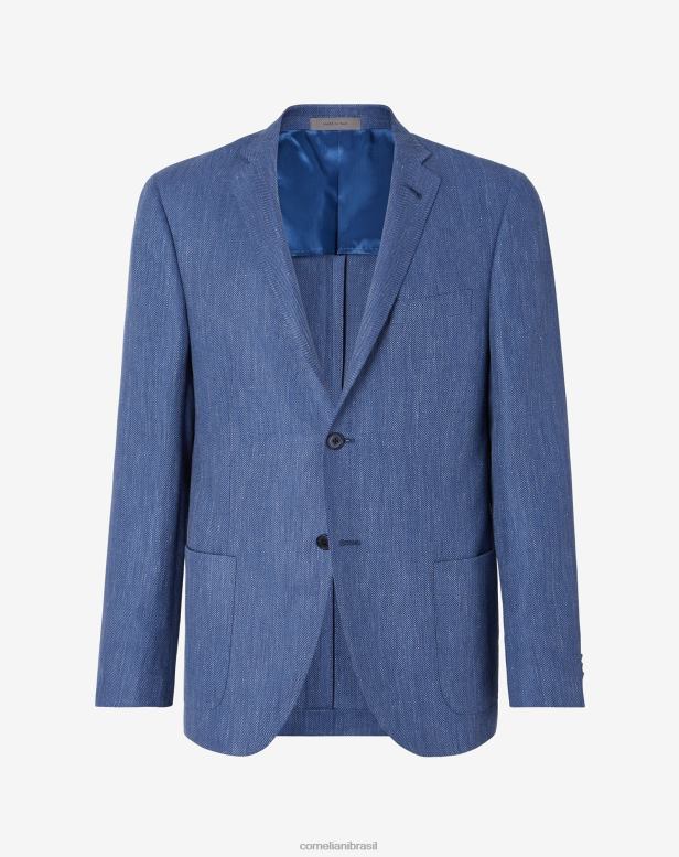 2200J62 homens Corneliani jaqueta de linho e lã com dois botões azul-marinho roupas