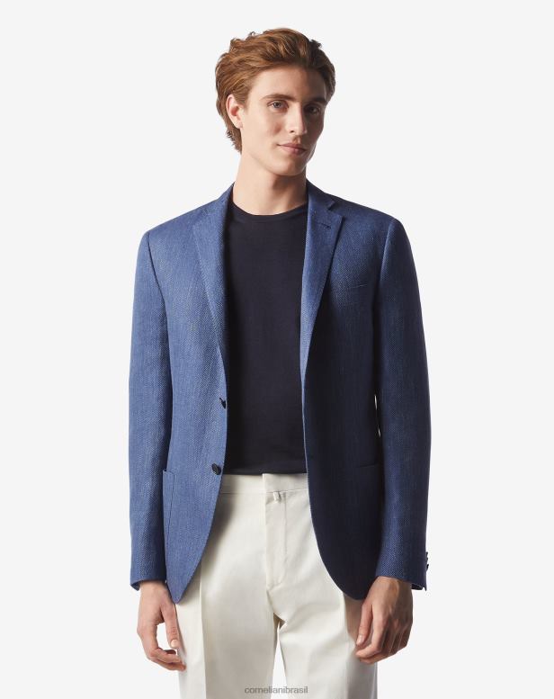 2200J62 homens Corneliani jaqueta de linho e lã com dois botões azul-marinho roupas