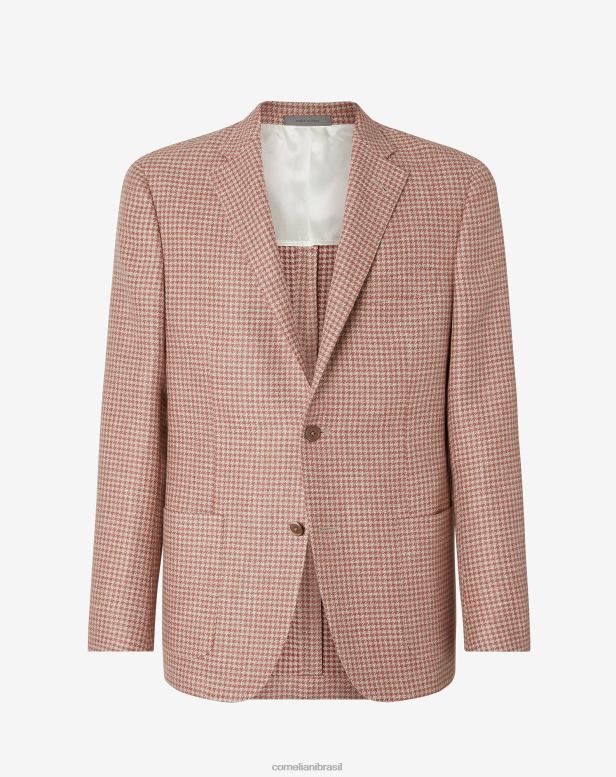 2200J63 homens Corneliani jaqueta de lã e linho com dois botões pau-rosa roupas