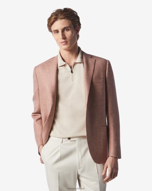 2200J63 homens Corneliani jaqueta de lã e linho com dois botões pau-rosa roupas