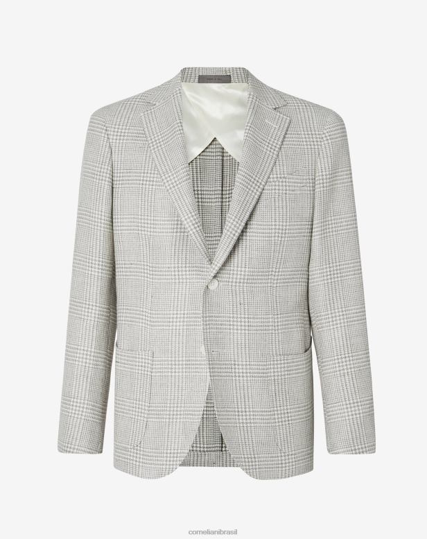 2200J65 homens Corneliani jaqueta de lã e linho com dois botões cinza roupas