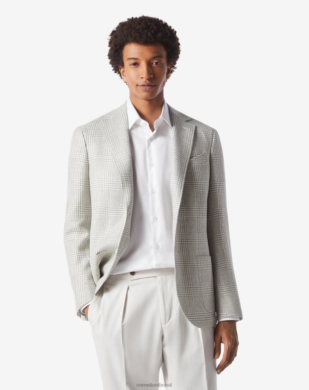 2200J65 homens Corneliani jaqueta de lã e linho com dois botões cinza roupas