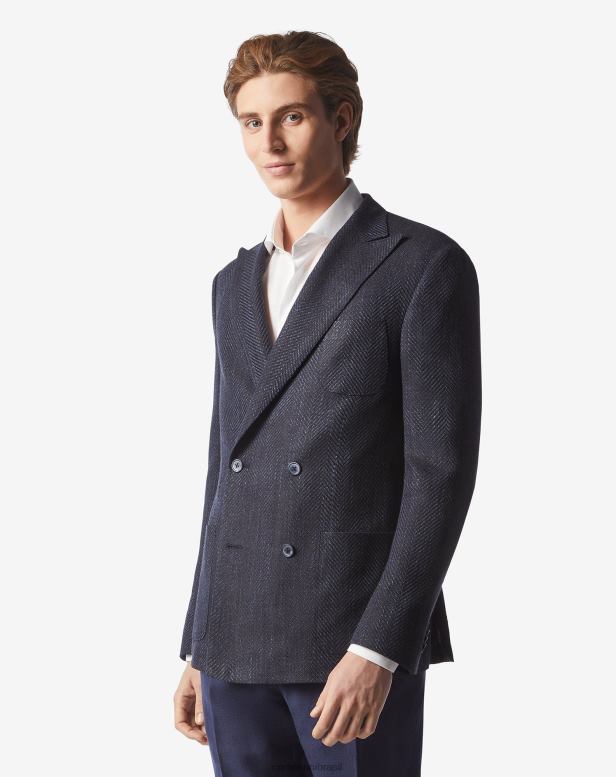 2200J66 homens Corneliani jaqueta de lã e seda com quatro botões azul-marinho roupas
