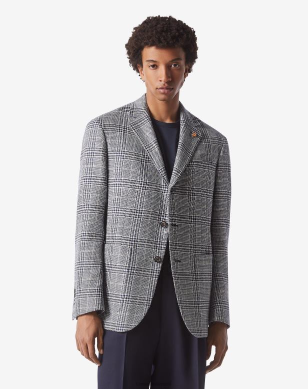 2200J68 homens Corneliani jaqueta de algodão e linho de três botões azul roupas