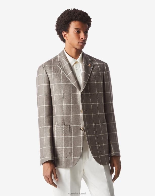 2200J69 homens Corneliani jaqueta de algodão e linho de três botões marrom roupas