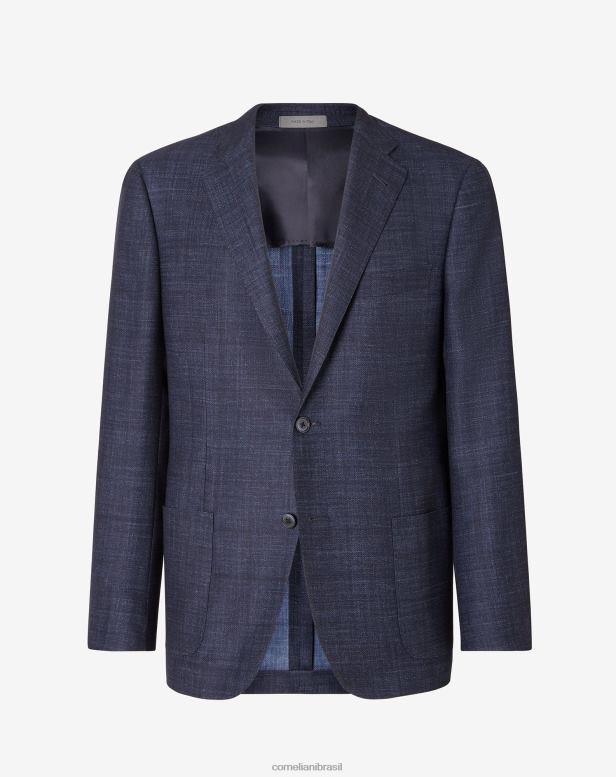 2200J71 homens Corneliani jaqueta de lã e seda com dois botões azul roupas
