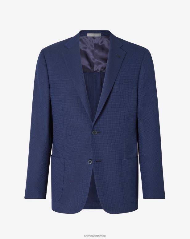 2200J72 homens Corneliani jaqueta de dois botões de algodão e caxemira azul roupas