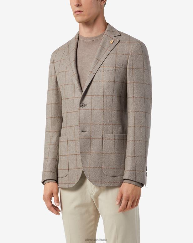 2200J76 homens Corneliani jaqueta de lã e liocel com 2 botões bege roupas