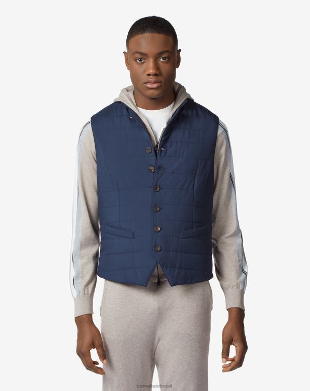 2200J77 homens Corneliani colete acolchoado repelente de água azul escuro roupas