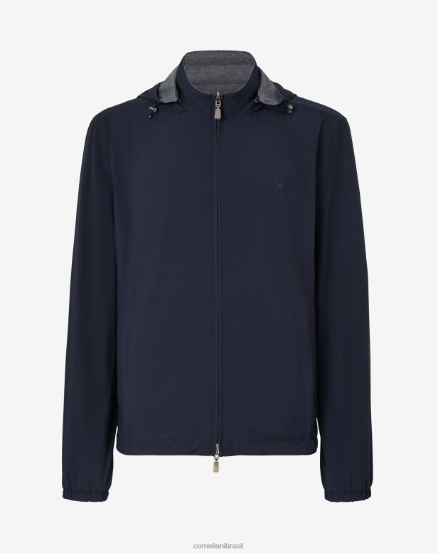 2200J78 homens Corneliani jaqueta de chuva reversível azul roupas