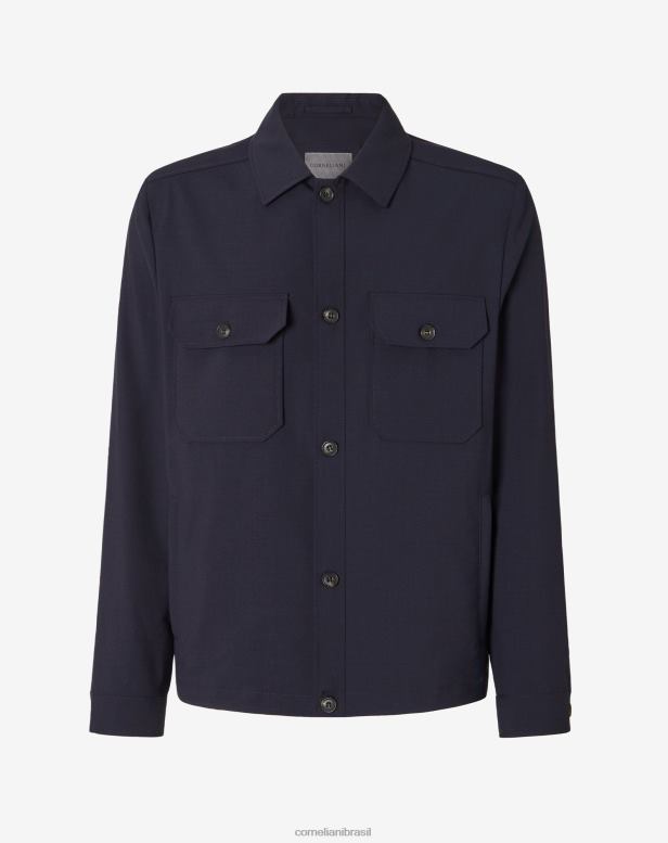 2200J81 homens Corneliani camiseta de lã azul-marinho roupas