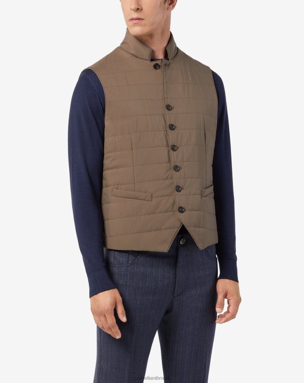 2200J82 homens Corneliani colete de nylon acolchoado com toque macio marrom roupas