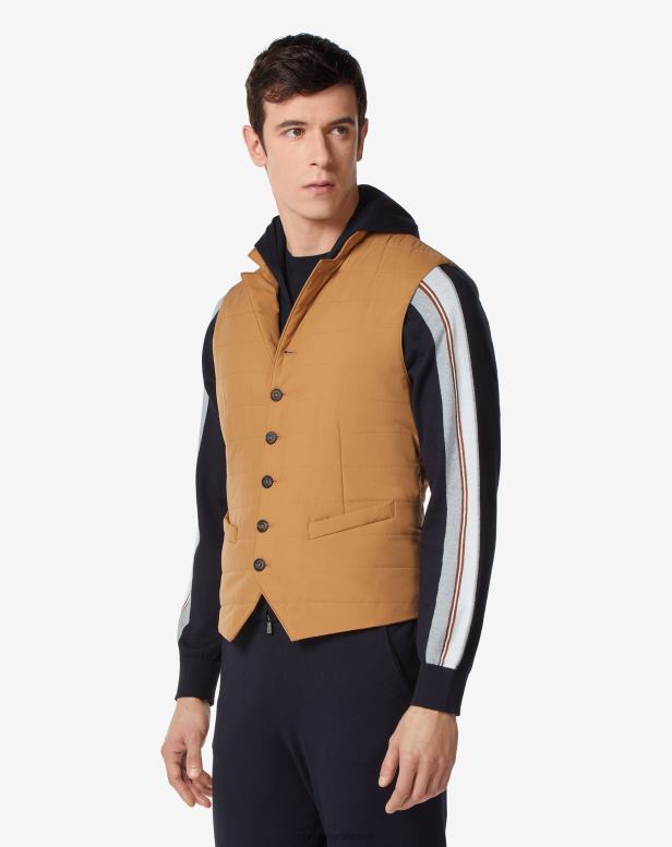 2200J83 homens Corneliani colete acolchoado em tecido hidrorrepelente bege roupas