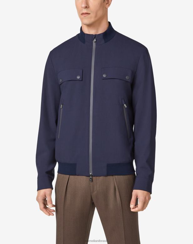 2200J96 homens Corneliani bombardeiro de lã repelente de água azul-marinho roupas