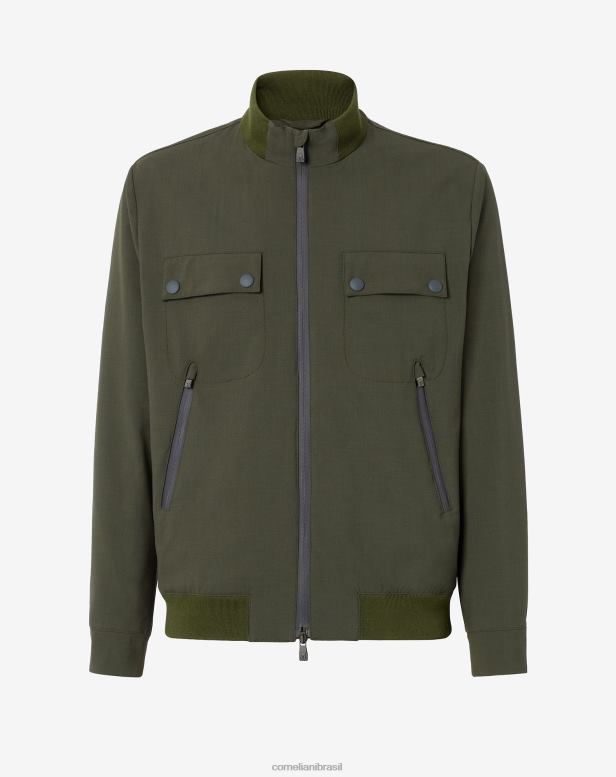 2200J99 homens Corneliani jaqueta bomber em lã técnica verde roupas