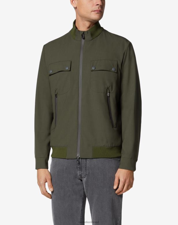 2200J99 homens Corneliani jaqueta bomber em lã técnica verde roupas