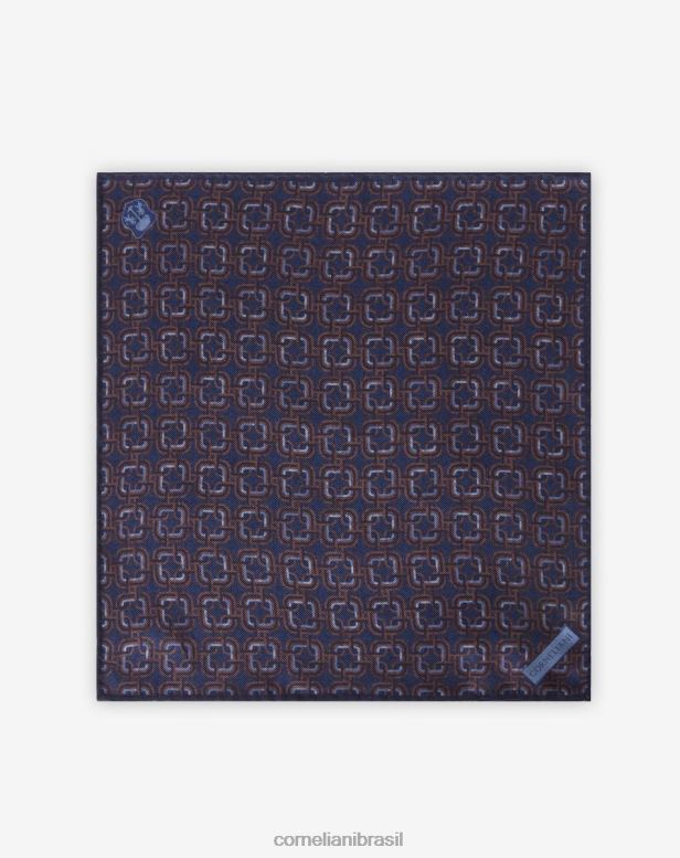 2200J395 homens Corneliani lenço de bolso de seda marrom escuro e azul acessórios
