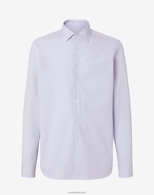 2200J176 homens Corneliani camisa de popeline de algodão com micro listras lilás roupas