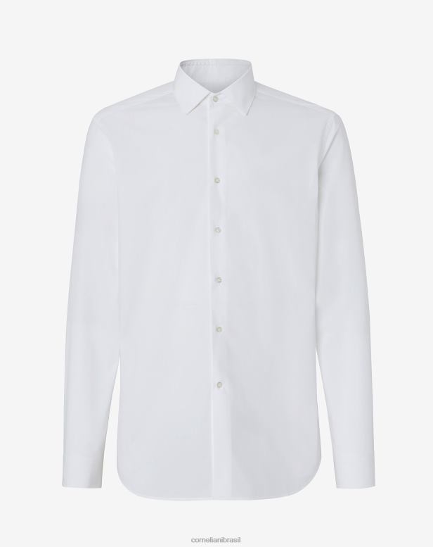 2200J179 homens Corneliani camisa de popolina de algodão puro branco óptico branco óptico roupas