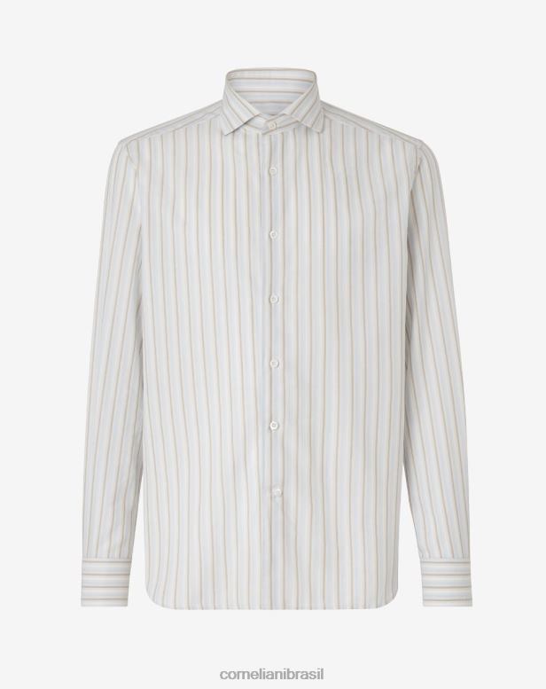 2200J188 homens Corneliani camisa lavada com gola aberta circular azul roupas