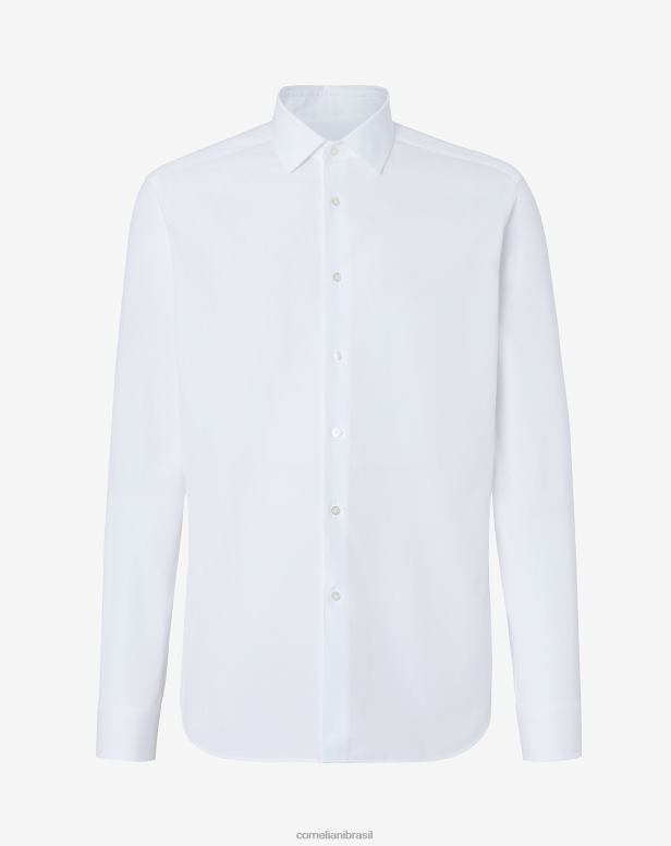 2200J193 homens Corneliani camisa de popeline de algodão branco óptico branco óptico roupas