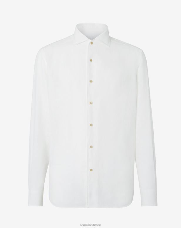 2200J197 homens Corneliani camisa de cânhamo lavada de branco óptico branco óptico roupas