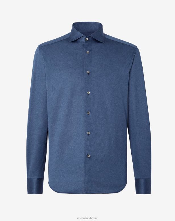 2200J201 homens Corneliani camisa de jersey de algodão em melange azul roupas