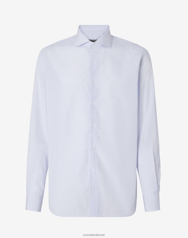 2200J206 homens Corneliani camisa de algodão microcheck azul roupas