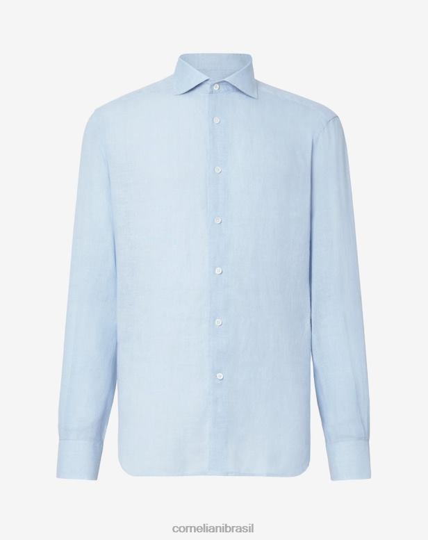 2200J208 homens Corneliani camisa circular de cânhamo azul claro roupas