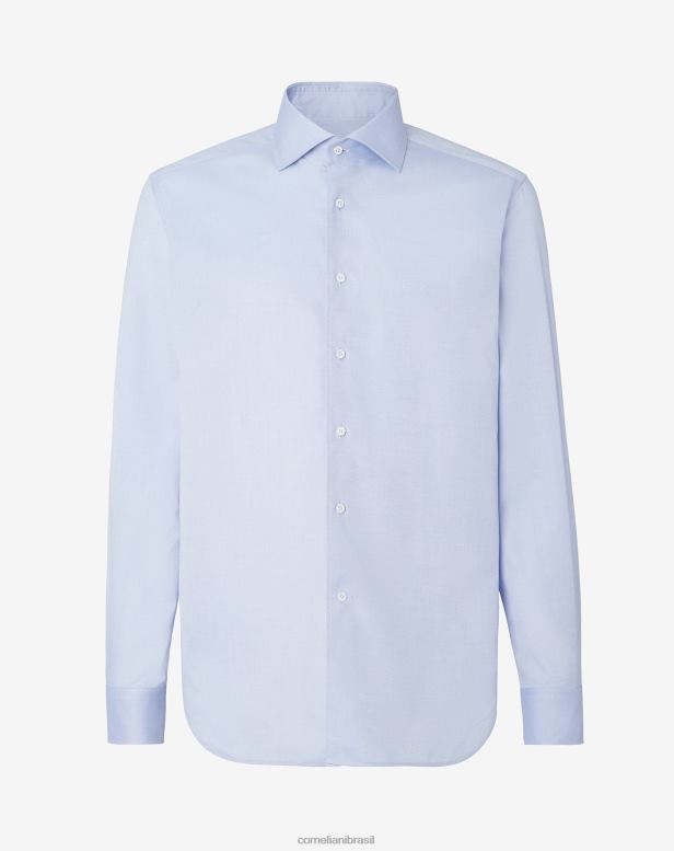 2200J210 homens Corneliani camisa oxford de algodão céu azul roupas