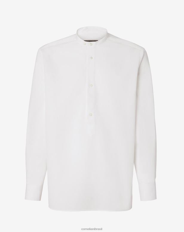 2200J214 homens Corneliani camisa branca óptica de algodão e linho branco óptico roupas