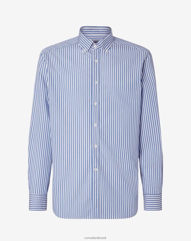 2200J216 homens Corneliani camisa de algodão com estampa listrada azul roupas