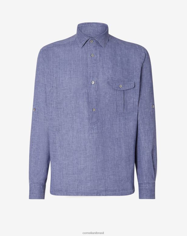 2200J225 homens Corneliani camisa de linho lavada azul roupas