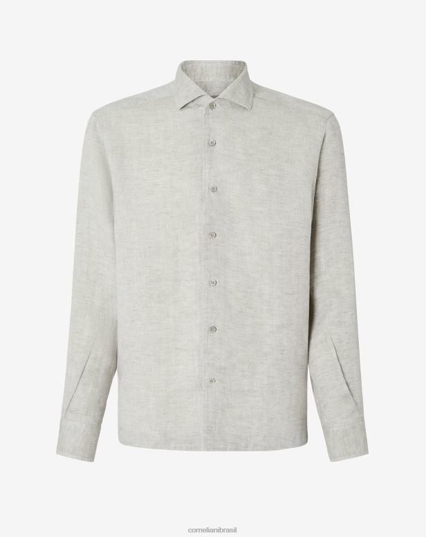 2200J226 homens Corneliani camisa de algodão de linho espinha de peixe bege roupas