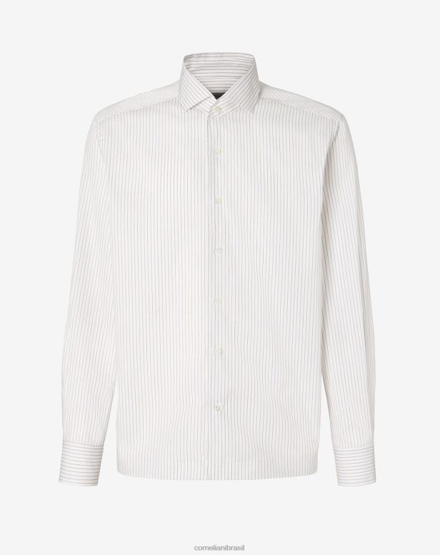 2200J228 homens Corneliani camisa de algodão micro listrada cinza pérola roupas
