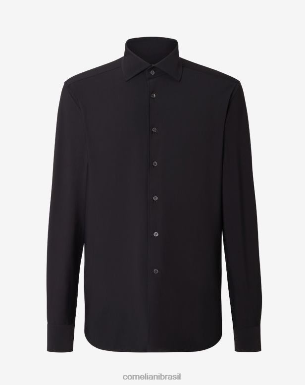 2200J231 homens Corneliani camiseta técnica de viagem preto roupas