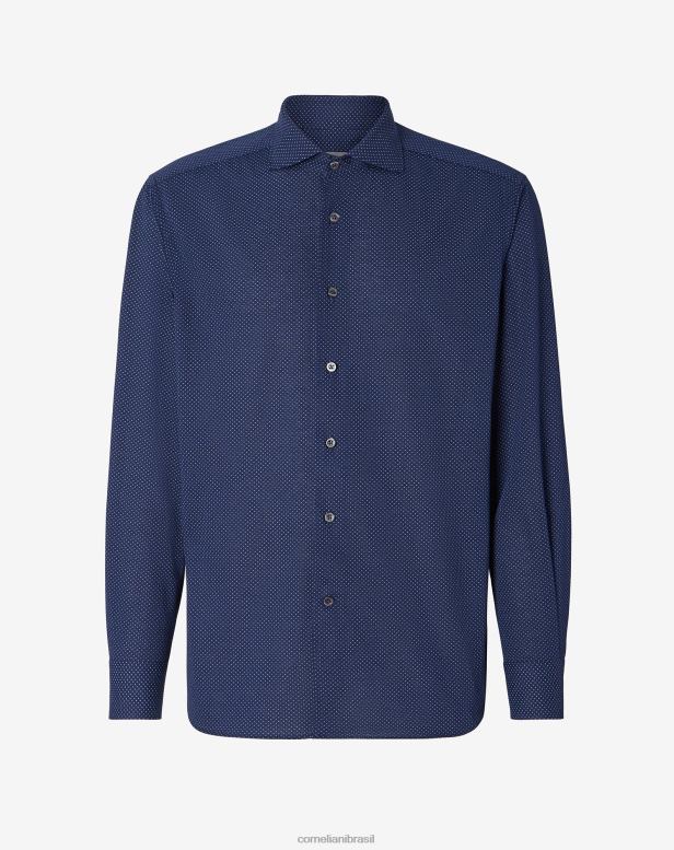 2200J234 homens Corneliani camisa de algodão com estampa azul roupas