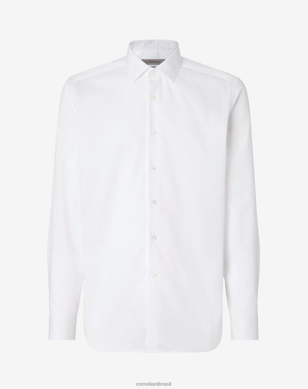 2200J29 homens Corneliani camisa de sarja de algodão branco óptico branco óptico roupas