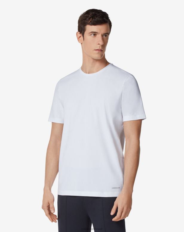 2200J285 homens Corneliani camiseta de algodão stretch com gola redonda branco roupas