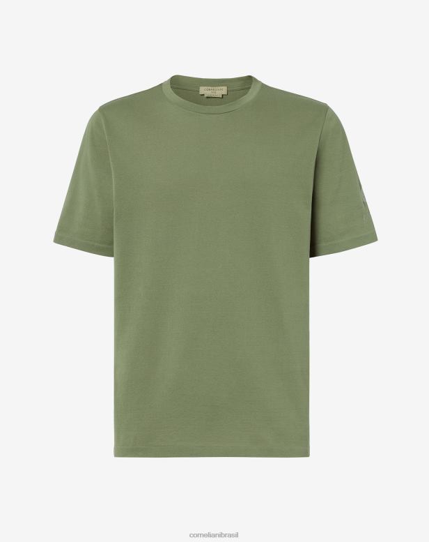 2200J292 homens Corneliani suéter circular manga curta verde roupas