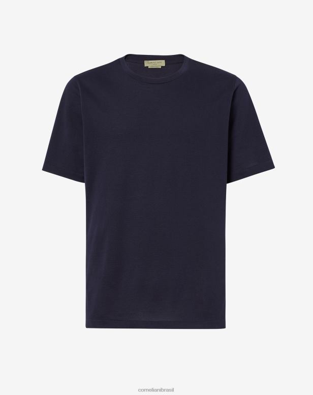 2200J293 homens Corneliani suéter circular manga curta azul roupas