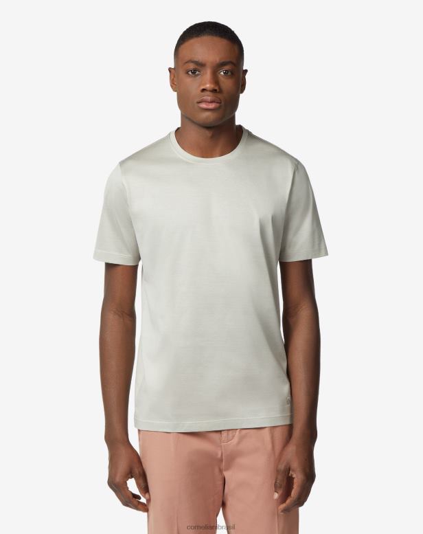 2200J296 homens Corneliani camiseta lisle de algodão cinza claro com gola redonda cinza claro roupas