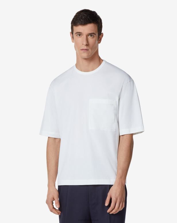 2200J302 homens Corneliani camiseta de algodão orgânico com gola redonda branco roupas